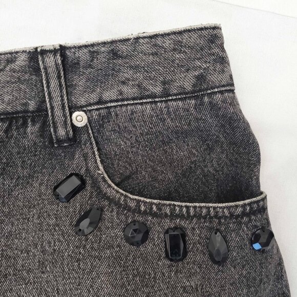 Vintage 80s 90s Jeanology Women's Denim Skirt Black Wash Gems Mermaid 10 - Picture 5 of 10